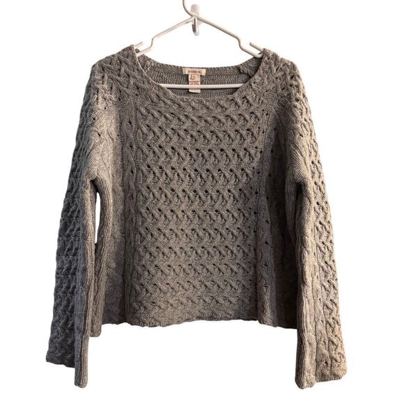 Sundance 100% Lambswool Cable Knit Sweater Gray Bell Sleeves Cropped Size Small - Picture 1 of 6